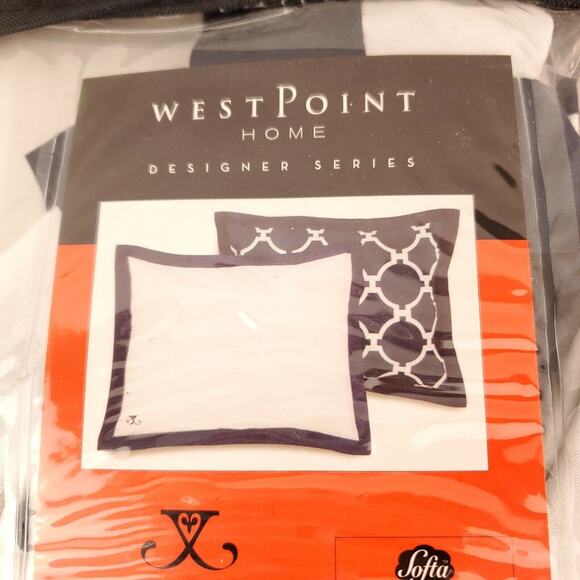 West Point Home Jill Rosewald Hampton Links Reversible Navy Cream Standard Sham - Picture 3 of 4